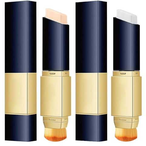 Stick Correcteur 2-en-1 Anti-Cernes, Double Fonction Correction et Uniformisation du Teint, Texture Hydratante à Couverture Complète, Effet Naturel et Mat, Avec Pinceau Intégré (01+02)