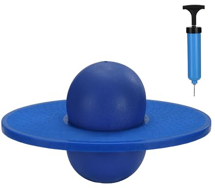Relaxdays Pogo Ball für Kinder, bis 100 kg, Hüpfspielzeug Outdoor, blau | Hüpfball mit Platte, Balance, HBT: 25x39x28 cm