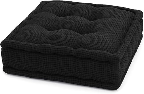Fleece Armchair Booster Cushion Large Square Booster Seat Pad 45x45x10cm Dining Chair Thick Firm Cushion, Ideal for Home, Office, Garden, Pregnancy, Maternity, Elderly, Post Surgery (1, Black)