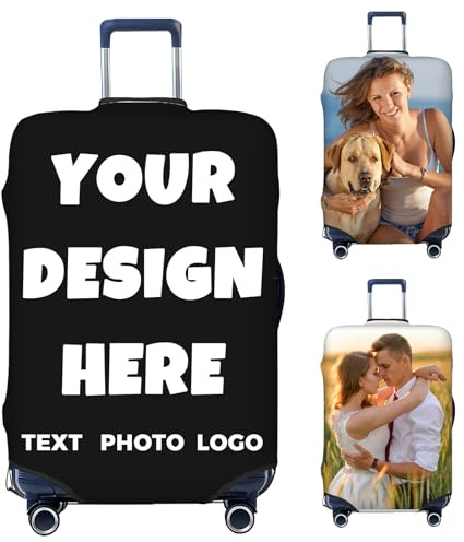 Individuelle Gepäckabdeckung, personalisierter Reisekoffer-Schutz mit Foto, Text und Design, doppelseitig, anpassbar, elastisch, waschbar, wasserabweisend, passend für die meisten Gepäckgrößen