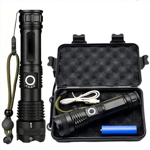 Generisch Taschenlampe Led 500000 Lumen, Extrem Hell Taschenlampe USB Aufladbar Taktische Taschenlampen Mit holster XHP50, IPX65 Wasserdicht 5 Lichtmodi für Camping Wandern Notfälle, Mit Akku