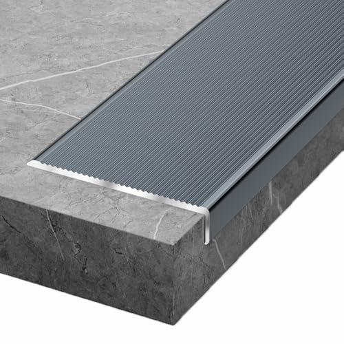 Profilé de bord d'escalier en aluminium, nez de marche de 10 cm de large, disponible, moulure de nez de marche en forme de L, bandes de moulure antidérapantes.(Gray,L 110CM/43in)
