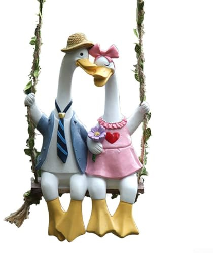 Statua in resina a forma di anatra per decorazione da giardino all'aperto, coppia di anatre blu e rosa, ornamento per recinzione, patio, cortile, resistente alle intemperie