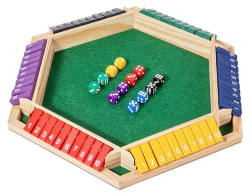 yolzhxe Juego de Dados Shut The Box, Juego de Mesa de Madera 6 Jugadores