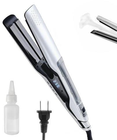 Hair Straighteners with Steam Professional 2 in 1 Ceramic Steam Flat Iron Hair Straightener with 360° Swivel Cord Straightener and Curling Iron for Straight Curly Frizzy Hair, White