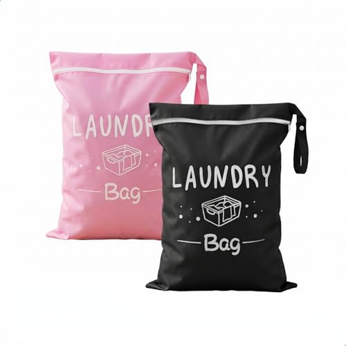 Bolsa Ropa Sucia Viaje Con Cremallera, Bolsas Ropa Sucia Maleta, Bolsa de Lavandería con Asa a Presión Plegable Portátil, Hecho De Tela Oxford Impermeable, para Dormitorio Hotel, 2Pcs, Negro y Rosa