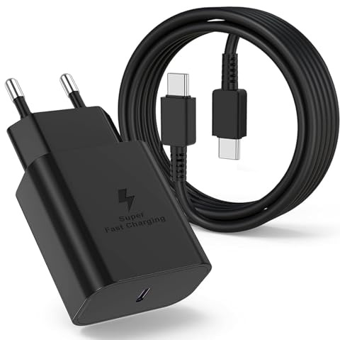 Carica Batterie Turbo Rapido per Samsung 45W per Galaxy A17 4G 5G A57 A27 A37 Sm-A556 A275 A276 A376 A566 A175 A176 +Cavo USB Type C/C 100cm Sostituisce con Caricatore Originale EP-TA845 Nero