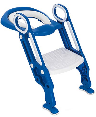 Hillington Foldable Toddler Potty Training Toilet Padding Seat with Soft Cushion and Sturdy Non-Slip Step Stool-Assistant for Toddler Child Toilet Trainer-Safe Comfortable for Boys and Girls(Blue)