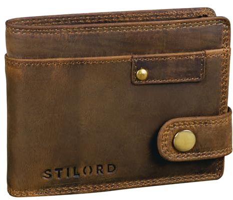 STILORD 'Finley' Leder Geldbörse Herren RFID und NFC Schutz Männer Portemonnaie mit Druckknopf Brieftasche mit Ausleseschutz in Geschenkbox, Farbe:mittel - braun