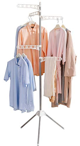 BAOYOUNI Sechoir à Linge Étendoir Pliable en Métal Trépied Etendoir à Linge Rabattable avecà 5 Bras Peu Encombrant Facile à Installer, pour Intérieur et Extérieur, Ivoire