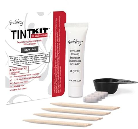 Godefroy Hair Color Kit for Spot Coloring, Covers Up Gray Hairs, Natural Black, 4-Application Kit