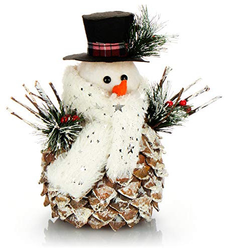 com-four® Pupazzo di Neve Taglia M, Figura Decorativa Invernale con Corpo a Forma di pigna, amorevoli Dettagli Natalizi, splendide Decorazioni da tavola (Bianco-Glitter - M)