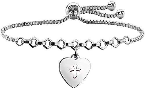 Girls First Communion Bracelet Cross Charm Pendant Bracelet Love Knot Bangle Cuff Religious Jewelry Christian Bracelet Christening Gift (Cross Charm Slider Bracelet)