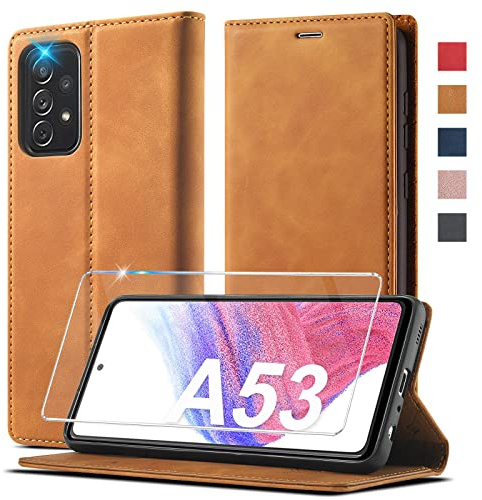 2023 Upgraded A53 Handyhülle für Samsung Galaxy A53 Hülle Leder[mit A53 Schutzfolie][Premium Leder]für Samsung A53 5G Hülle Klappbar Flip Case Cover 360 Stoßfeste Schutzhülle für Samsung Galaxy A53 5G
