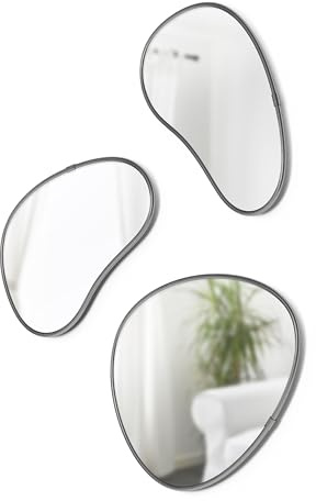 Umbra Hubba Pebble Wandspiegel Set, Moderne Design Spiegel mit Organischer Form, 3er-Set, Titan