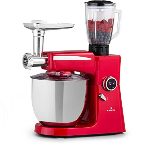 Klarstein Küchenmaschine, Universalküchenmaschinen, 3-in-1 Küchenmaschinen, Rührgeräte & Mixer, Teigmaschine mit Fleischwolf, Küchenmaschine, 2000 Watt Teigmaschine Knetmaschine 10L Schüssel