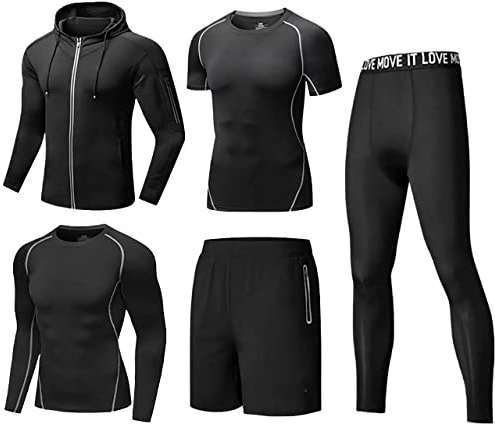 Tancefair 5 pièces Ensemble Compression Homme Vêtements d'entraînement de Fitness pour hommes pantalons de Compression à Vêtement Running Tee Shirt Compression Legging Sport Short Running