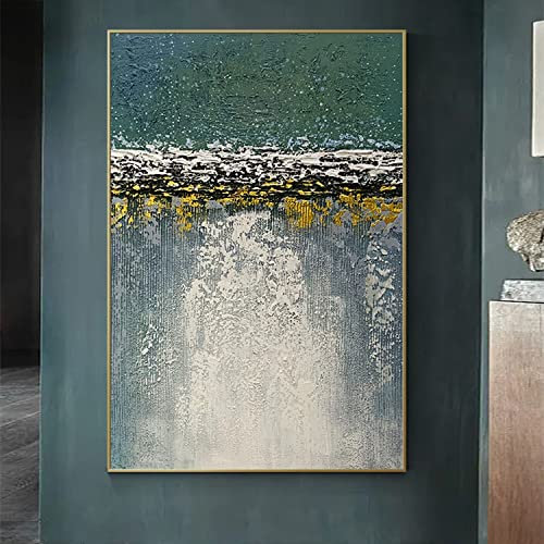 RGVV Handgemalte Acrylbilder Abstrakt,Orientalisches Abstraktes Extra Großes Wandkunstmeer Handgemaltes Ölgemälde Goldfolie Strukturiertes Kunstwerk Grün Rahmenloses Original-Wandgemälde Für Wohnzi