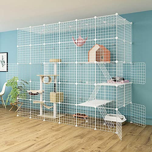 Katzenkäfig Katzengehege Outdoor Indoor DIY Katzenlaufstall - Ideal für 1-4 Katzen - Metallzaun für Welpen, Kaninchen, Kätzchen - Vielseitiger Indoor/Outdoor Geschlossener Katzen-Welpenlaufstall