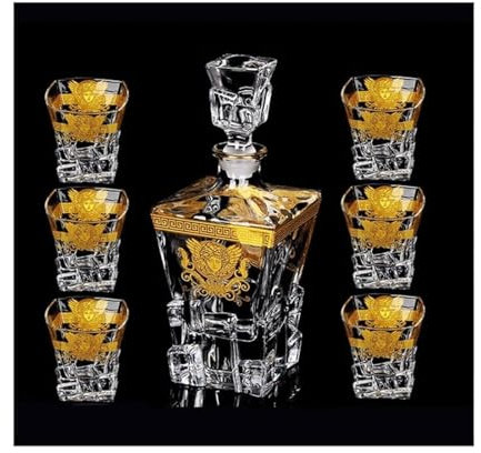 Set di decanter in oro Set di decanter per whisky Decanter in vetro e cristallo 630 ml/290 ml Set da 7 pezzi Abito da vino rosso creativo