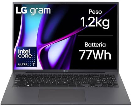 LG gram 17Z90S Notebook 17 2.5K (2560x1600) IPS, Intel Core Ultra 7 155H, 16GB RAM, 1TB SSD, Ultraleggero solo 1.3kg, Batteria 77Wh, Windows 11 Home, Tastiera italiana, Grigio
