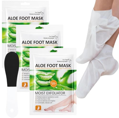 3 Pairs Foot Peel Mask for Hard Skin,Aloe Vera Exfoliating Foot Peel Mask, Callus Remover for Feet,Moisturizing,Nourishing,Repairing Foot Mask,Foot Mask Peel for Foot Care,Cracked Heel, Dead&Dry Skin