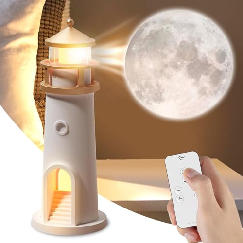 NEOVSUNY Fyr dekoration, LED Lighthouse lampa med fjärrkontroll, LED månljusprojektor, fyr för sovrum vardagsrum jul födelsedag