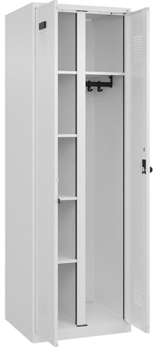 kaiserkraft FRANKEL Vestiaire pour Produits de Nettoyage Evolo Plus | 1 Compartiment | cloison médiane Centrale | Blanc | l 600 mm | avec Patins | loqueteau