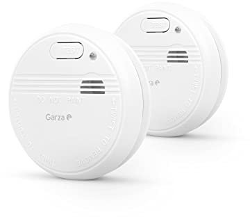 Garza - Pack de 2 Detectores de Humo Estándar con Sensor Fotoeléctrico, Alarma 85dB, Indicador LED, Botón Test, Funcionamiento sin Cable, Batería 9V Incluida, Ideal para Cocinas y Garajes