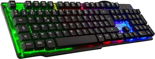 The G-Lab - Keyz Néon - Clavier gamer AZERTY Filaire USB, Rétroéclairage LED Rainbow - Clavier gaming semi-mécanique, 19 touches Antighosting, 12 raccourcis multimédias - PC/PS4/PS5/XBOX – New
