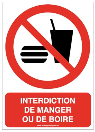 AUA SIGNALETIQUE - Interdiction de manger ou de boire P022-AI - 150x210 mm, PVC 1.5mm
