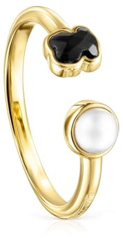 TOUS Anillo con baño de oro 18 kt sobre plata y ónix y perla Glory
