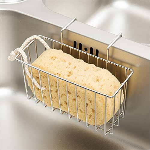 DAMITA Sponge Holder for Kitchen Sink, Sink Caddy Kitchen Sink Tidy Brush Dishwashing Liquid Drainer Rack Silver, Small