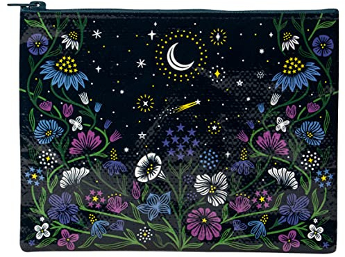 Blue Q Zipper Pouch, Starry Garden. Made from 95% Recycled Material, Chunky Sturdy Zipper, Easy-to-Wipe-Clean, Great for Organizing a Larger Bag. 7.25 h x 9.5 w