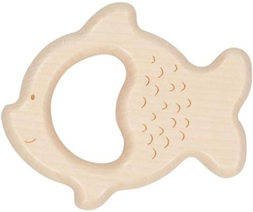goki 65258 - liebevoll gestalteter Greifling Fischrassel, natur - trainiert den Greifreflex und Gehörsinn - aus Buchenholz - handgefertigt - Made in Germany