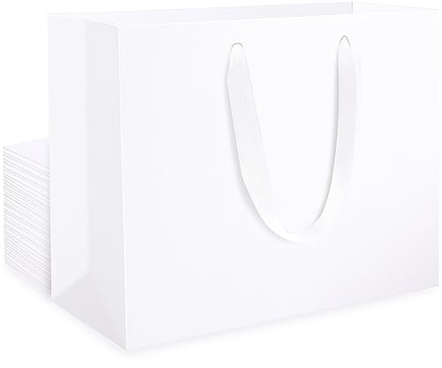 EUSOAR Geschenktasche Papier Weiß - 250gsm Papiertüten mit Henkel Kraftpapier Tüten - White Paper Gift Bags - 20 stück M 27x8x21cm Mittel Papiertragetasche Geschenksackerl- Geschenktüte mit Griff