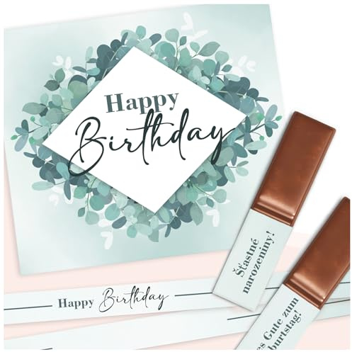 Aufkleber Set auf 3 Din A4 Sticker Bögen für Merci Schokolade für 250g Box als Geschenk ohne Schokoriegel zum persönlich Danke sagen Y062 (13 Happy Birthday Eukalyptus)