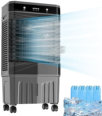 3 en 1 Climatizador Evaporativo, Enfriador de Aire Acondicionado Portatil sin Tubo Exterior, Oscilación Automática de 3 Velocidades, 45 L Tanque de Agua, Sincronización de 12 H