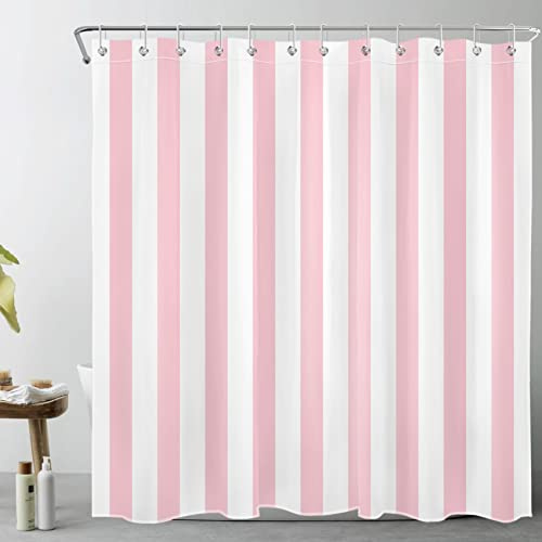 LB Duschvorhang Anti Schimmel,Rosa Weiß Gestreift Badezimmer Deko,180x180cm | Duschvorhang Badewanne,Bad Vorhang Modern Minimalist Geometrisch Kunst,Waschbar Stoff,Wasserdicht,12pcs Duschvorhang Haken