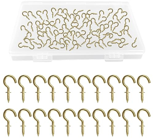 UFURMATE 1,27 cm Tassenhaken-Set, 120 Stück Karbonstahl, zum Einschrauben, Wandhaken, Metall-Deckenhaken, Tassenhaken, selbstschneidende Ösenring-Bolzenhaken (Gold)