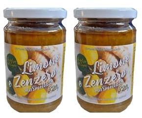 2 Confezioni di confettura di Limone e Zenzero senza glutine 320 g- 70% di Frutta, Limoni italiani - Con Frutta di Alta qualità, Vegan - Senza conservanti e coloranti