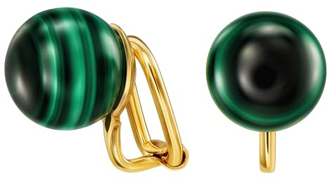 Traveller Ohrclip - Damen - echter Malachit - 22kt vergoldet - 112501