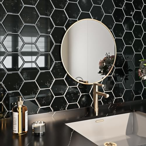 Livelynine Klebefliesen Küche Schwarz 3D Fliesenaufkleber Bad 30x30 Hexagon Fliesen Selbstklebend Küchenrückwand Wasserfest Wandfliesen Selbstklebend Badezimmer Anthrazit Schwarz Fliesenfolie, 4 Stück