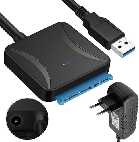 Mitening Adattatore SATA USB 3.0 a SATA UASP, 1 m, nero per hard disk HDD/SSD da 2,5 / 3,5, con adattatore di alimentazione da 12 V/2 A, per PC, console di gioco, TV, portatili