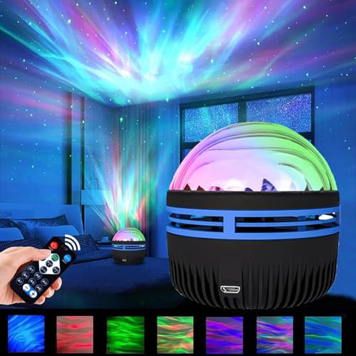 2 in 1 Northern Lights and Ocean Wave Projector, Star Projector with Remote Control, LED Projection Lamp RGB Dimmable with 7 Light Effects, Galaxy Projector Light for Kids, Bedroom, Party, Home