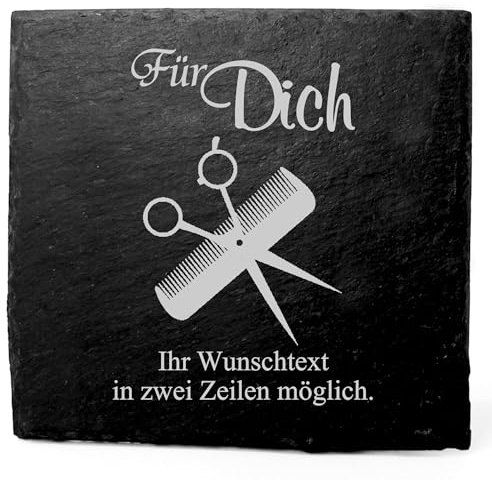 Deko Schiefer Untersetzer personalisiert Friseur Schere und Kamm - Für Dich - 11x11cm Schwarz Bierdeckel Tischdeko Bieruntersetzer Weinuntersetzer