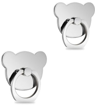 ISKIP 2 maniglie ad anello per cellulare, 2 anelli per iPhone, Samsung, Huawei e tutti gli smartphone (orso argento)