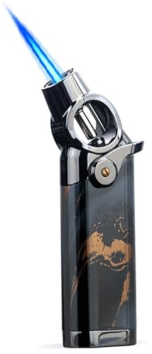 HONEST Single Jet Flame Butan Feuerzeug - Nachfüllbar, Einstellbar, Winddicht - Taschenlampe, Gasfeuerzeug - Geschenk für Männer, BBQ, Grill, Camping (Schwarz)