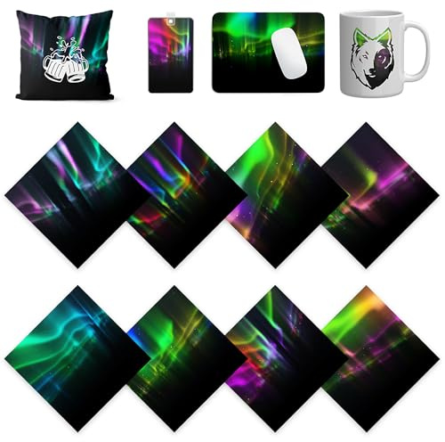 LUCKIGUCK Lot de 8 feuilles d'encre de transfert infusable Aurora Papier de sublimation teint pré-imprimé 30,5 x 30,5 cm à repasser sur T-shirt et tasse