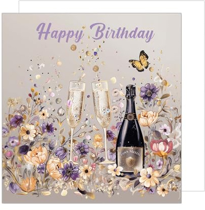 Edition Seidel Premium quadratische Geburtstagskarte mit Umschlag. Glückwunschkarte Happy Birthday Billet Karte für Frau Mama Oma Freundin Kollegin Blumen Sekt Champagner (GQ248 SW024)